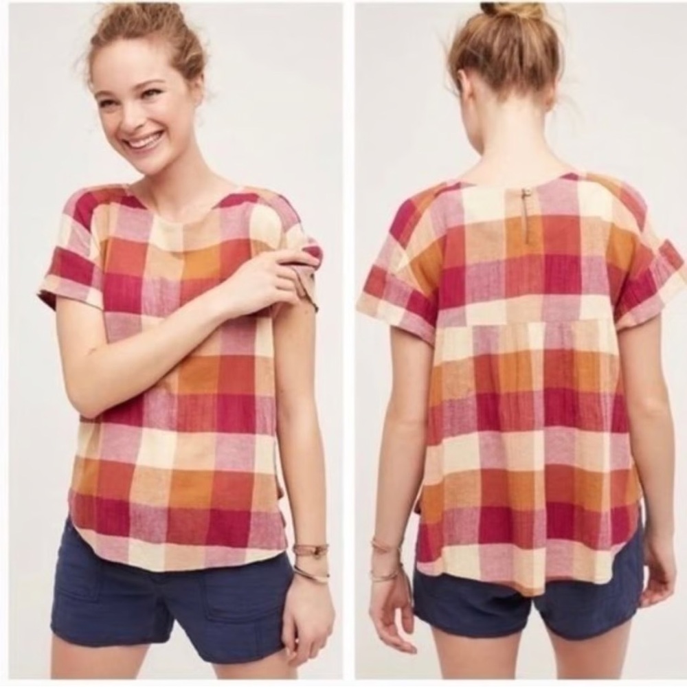 Anthropologie Isabella Sinclair Brand Posy Plaid Top